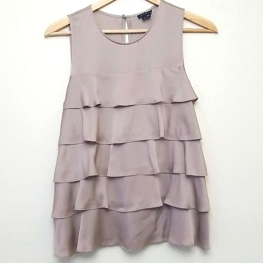 Theory Silk Ruffle Tank Top Small